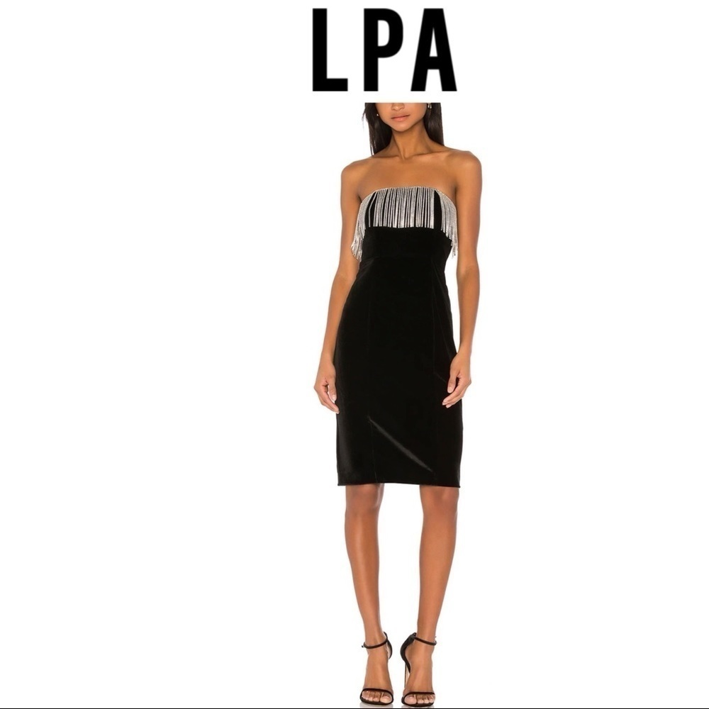 SOLD LPA Audra Dress Velvet Diamond Fringe womens XL black silver gemstone - Picture 14 of 16